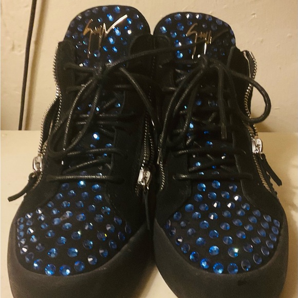 Black Sneakers with Padded Collar and Sparkling Blue Crystals - Picture 1 of 7